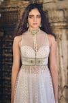 Buy_Cedar & Pine_White Organza, Tulle Sequins, Embroidery Halter Neck Designer Anarkali Set _Online_at_Aza_Fashions