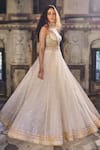 Shop_Cedar & Pine_White Organza, Tulle Sequins, Embroidery Halter Neck Designer Anarkali Set _Online_at_Aza_Fashions