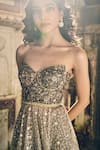 Buy_Cedar & Pine_Taupe Organza Embroidery Sweetheart Neck Brown Anarkali Set _Online_at_Aza_Fashions