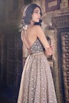 Shop_Cedar & Pine_Taupe Organza Embroidery Sweetheart Neck Brown Anarkali Set _Online_at_Aza_Fashions