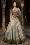 Buy_Cedar & Pine_Green Organza, Silk Sequins, Beads Sweetheart Neck Nizam Classic Lehenga Set _at_Aza_Fashions