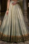 Shop_Cedar & Pine_Green Organza, Silk Sequins, Beads Sweetheart Neck Nizam Classic Lehenga Set _Online_at_Aza_Fashions