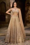 Buy_Cedar & Pine_Ivory Organza, Tulle Sequins, Embroidery, Beads And Gold Embellished Lehenga Set _at_Aza_Fashions