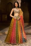 Buy_Cedar & Pine_Multi Color Organza, Tulle Sequins, Embroidery, Beads Sweetheart Lehenga Set _at_Aza_Fashions