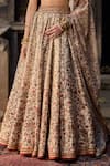 Cedar & Pine_Ivory Brocade, Organza, Silk Beads, Sequins Sweetheart Neck Floral Lehenga Set _Online_at_Aza_Fashions
