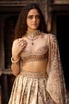Buy_Cedar & Pine_Ivory Brocade, Organza, Silk Beads, Sequins Sweetheart Neck Floral Lehenga Set _Online_at_Aza_Fashions