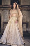 Buy_Cedar & Pine_Ivory Organza, Tulle Embroidery, Beads, Sequins Sweetheart And Gold Lehenga Set _at_Aza_Fashions
