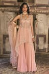 Buy_Cedar & Pine_Pink Organza, Chiffon, Net Sequins, Embroidery Round , Scoop Kurta Set _at_Aza_Fashions