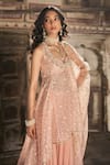 Buy_Cedar & Pine_Pink Organza, Chiffon, Net Sequins, Embroidery Round , Scoop Kurta Set _Online_at_Aza_Fashions