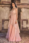 Shop_Cedar & Pine_Pink Organza, Chiffon, Net Sequins, Embroidery Round , Scoop Kurta Set _Online_at_Aza_Fashions
