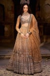 Buy_Cedar & Pine_Gold Organza, Georgette, Tulle Sequins, Beads, Embroidery Lehenga Set _at_Aza_Fashions
