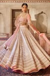 Cedar & Pine_Blush Organza, Silk, Tulle Sequins, Embroidery Square Neck Pink Lehenga Set _Online_at_Aza_Fashions