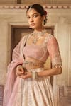 Buy_Cedar & Pine_Blush Organza, Silk, Tulle Sequins, Embroidery Square Neck Pink Lehenga Set _Online_at_Aza_Fashions