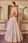 Shop_Cedar & Pine_Blush Organza, Silk, Tulle Sequins, Embroidery Square Neck Pink Lehenga Set _Online_at_Aza_Fashions