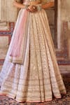 Cedar & Pine_Blush Organza, Silk, Tulle Sequins, Embroidery Square Neck Pink Lehenga Set _at_Aza_Fashions