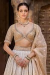 Cedar & Pine_Ivory Silk, Tulle, Organza Sequins, Embroidery Lehenga Set _Online_at_Aza_Fashions