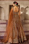 Shop_Cedar & Pine_Brown Organza, Silk Sequins, Embroidery Round Neck Gold Lehenga Set _at_Aza_Fashions