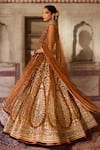 Buy_Cedar & Pine_Brown Organza, Silk Sequins, Embroidery Round Neck Gold Lehenga Set _Online_at_Aza_Fashions