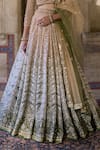 Shop_Cedar & Pine_Ivory Organza, Tulle Sequins, Zari, Embroidery Sweetheart And Green Lehenga Set _Online_at_Aza_Fashions
