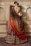 Shop_Cedar & Pine_Brown Silk, Organza, Velvet Sequins, Beads, Embroidery Round Raw Lehenga Set _at_Aza_Fashions
