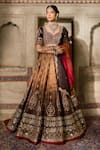 Buy_Cedar & Pine_Brown Silk, Organza, Velvet Sequins, Beads, Embroidery Round Raw Lehenga Set _at_Aza_Fashions