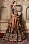 Cedar & Pine_Brown Silk, Organza, Velvet Sequins, Beads, Embroidery Round Raw Lehenga Set _at_Aza_Fashions