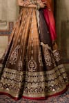 Buy_Cedar & Pine_Brown Silk, Organza, Velvet Sequins, Beads, Embroidery Round Raw Lehenga Set 