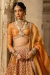 Cedar & Pine_Yellow Silk, Organza Sequins, Zari, Embroidery Round Neck Raw Lehenga Set _Online_at_Aza_Fashions