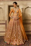 Buy_Cedar & Pine_Yellow Silk, Organza Sequins, Zari, Embroidery Round Neck Raw Lehenga Set _at_Aza_Fashions