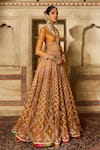Buy_Cedar & Pine_Yellow Silk, Organza Sequins, Zari, Embroidery Round Neck Raw Lehenga Set _Online_at_Aza_Fashions