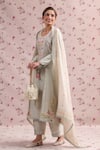 Buy_Label Niti Bothra_Green Brocade, Organza Embroidery Sage Noor Stripe Dupatta _Online_at_Aza_Fashions