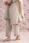 Label Niti Bothra_Green Brocade, Organza Embroidery Sage Noor Stripe Dupatta _at_Aza_Fashions