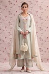 Shop_Label Niti Bothra_Green Brocade, Organza Embroidery Sage Noor Stripe Dupatta _at_Aza_Fashions