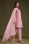 Label Niti Bothra_Pink Silk, Chanderi Tassels Noor Stripe Pattern Border Dupatta _Online_at_Aza_Fashions