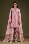 Buy_Label Niti Bothra_Pink Silk, Chanderi Tassels Noor Stripe Pattern Border Dupatta 