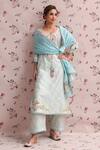 Shop_Label Niti Bothra_Blue Chanderi Tassels Noor Butti Silk Dupatta _at_Aza_Fashions