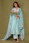 Label Niti Bothra_Blue Chanderi Tassels Noor Butti Silk Dupatta _at_Aza_Fashions