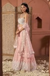 Buy_Tasuvure Indes_Pink Net Pearls, Sequins, Embroidery Round Neck Soft Lehenga Set _Online_at_Aza_Fashions