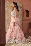 Shop_Tasuvure Indes_Pink Net Pearls, Sequins, Embroidery Round Neck Soft Lehenga Set _Online_at_Aza_Fashions