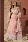 Buy_Tasuvure Indes_Pink Net Pearls, Sequins, Embroidery Round Neck Soft Lehenga Set _at_Aza_Fashions