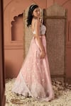 Shop_Tasuvure Indes_Pink Net Pearls, Sequins, Embroidery Round Neck Soft Lehenga Set _at_Aza_Fashions