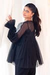 Aanchal Vijaywargi_Black Organza, Chanderi Embroidery Round Neck Grace Co-ord _Online_at_Aza_Fashions