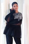Buy_Aanchal Vijaywargi_Black Organza, Chanderi Embroidery Round Neck Grace Co-ord _Online_at_Aza_Fashions