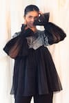 Shop_Aanchal Vijaywargi_Black Organza, Chanderi Embroidery Round Neck Grace Co-ord _Online_at_Aza_Fashions