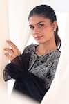 Buy_Aanchal Vijaywargi_Black Organza, Chanderi Embroidery Round Neck Grace Co-ord 