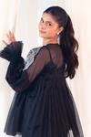 Aanchal Vijaywargi_Black Organza Embroidery Round Neck Grace Shirt _Online_at_Aza_Fashions