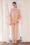 Buy_Aanchal Vijaywargi_Blush Organza, Chanderi Embroidery High Neck Pink Shadow Co-ord Pant Set _Online_at_Aza_Fashions