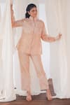 Buy_Aanchal Vijaywargi_Blush Organza, Chanderi Embroidery High Neck Pink Shadow Co-ord Pant Set _at_Aza_Fashions