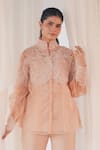 Aanchal Vijaywargi_Blush Organza, Chanderi Embroidery High Neck Pink Shadow Co-ord Pant Set _at_Aza_Fashions