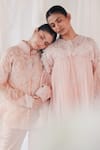 Shop_Aanchal Vijaywargi_Blush Organza, Chanderi Embroidery High Neck Pink Shadow Co-ord Pant Set 